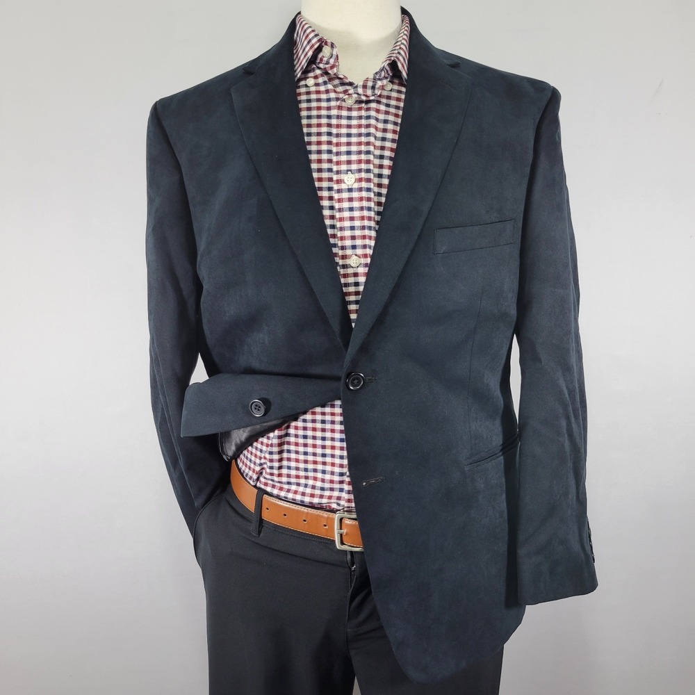 Tasso Elba Men's Sport Coat Blazer‎ Two Button Suede Deep Navy Polyester 42S